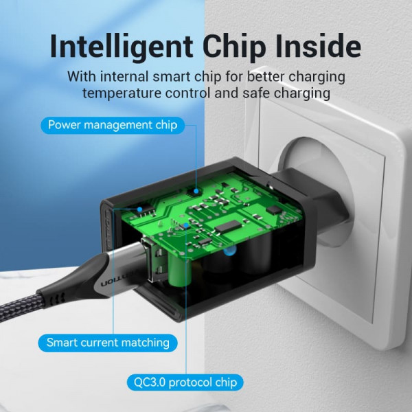 Фото - Мережевий зарядний пристрій Vention 1xUSB 18W (USB-A) QC3.0 
Black (FABB0-EU)