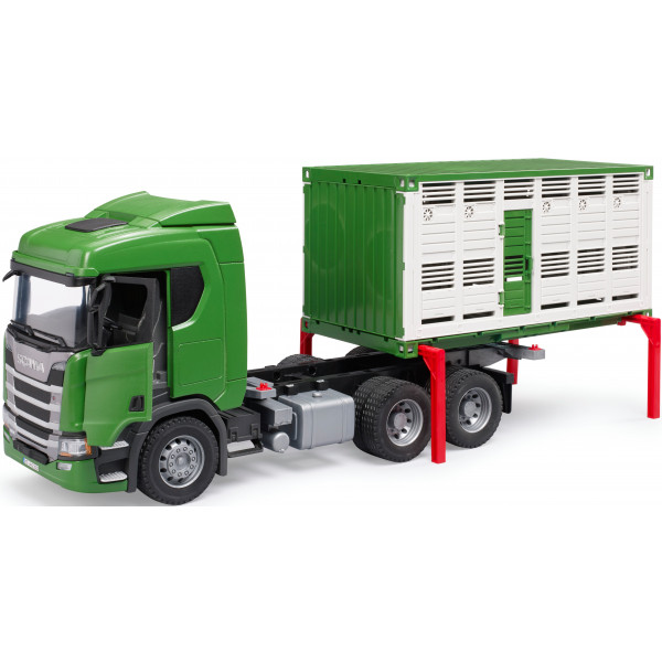 Фото - Наземна спецтехніка BRUDER Scania Super 560R для перевезення тварин з коровою (03548)