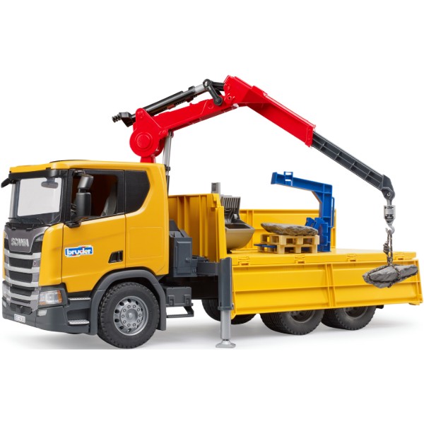 Фото - Наземна будівельна техніка BRUDER Scania Super 560R з краном-маніпулятором та аксесуарами (03551)