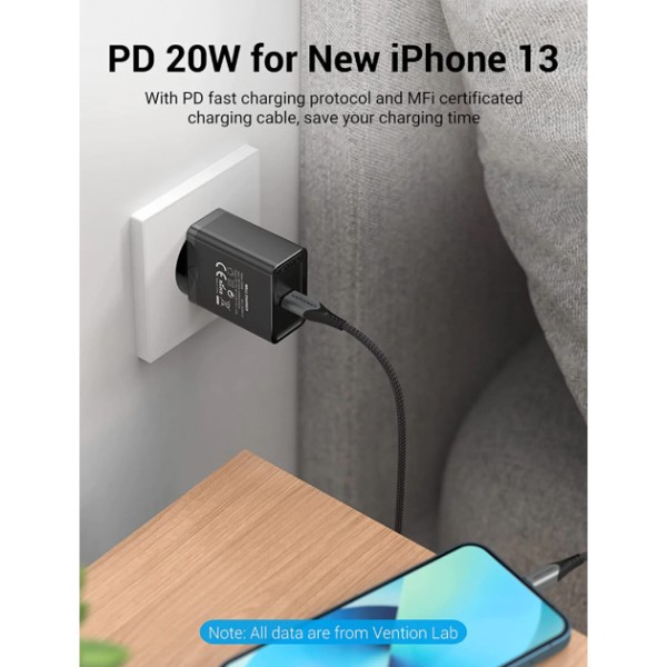Фото - Сетевое зарядное устройство Vention USB Type C + QC4.0 20W Black (FADB0-EU)