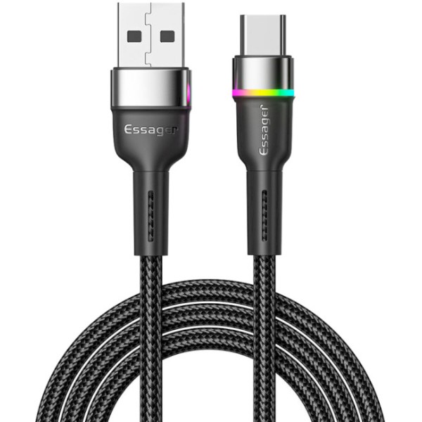 Фото - Кабель Essager Colorful LED USB Cable Fast Charging 3A USB-A to Type C 1m Black (EXCT-XCD01)