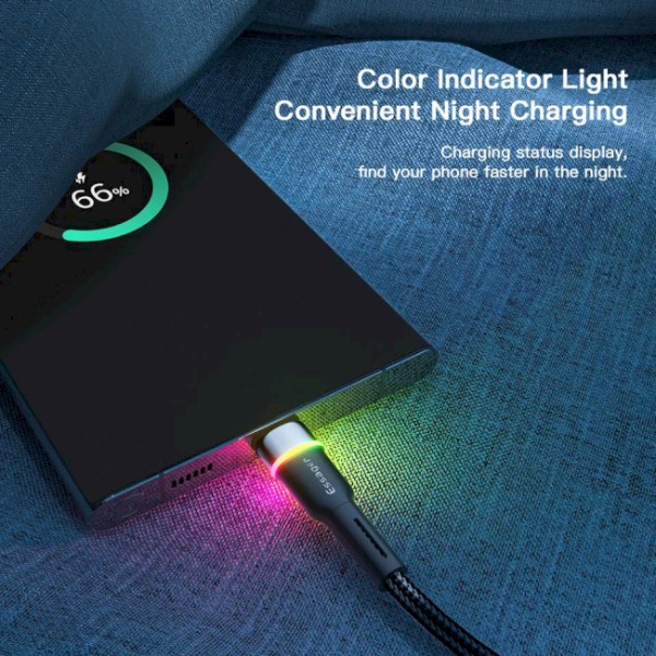 Фото - Кабель Essager Colorful LED USB Cable Fast Charging 3A USB-A to Type C 1m Blue (EXCT-XCD03)