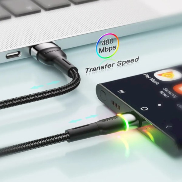 Фото - Кабель Essager Colorful LED USB Cable Fast Charging 3A USB-A to Type C 1m Black (EXCT-XCD01)