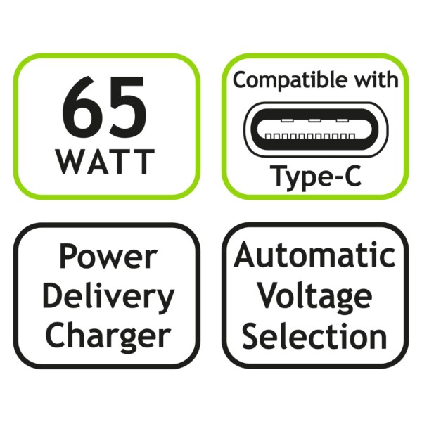 Фото - Мережевий зарядний пристрій Tecnoware USB-C 65W Black (FAU17704)