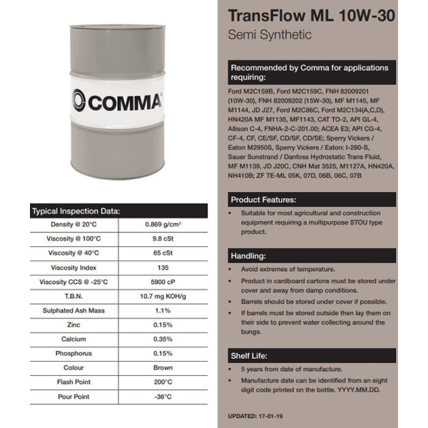 Фото - Масло для авто COMMA TRANSFLOW ML 10W-30 20л (TFML20L)