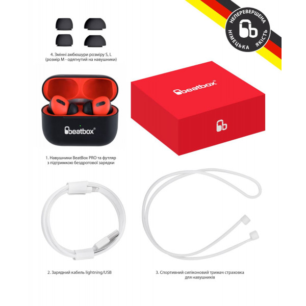 Фото - Навушники вкладиші бездротові TWS BeatBox PODS PRO 1 Wireless charging black-red (bbppro1wcbr)