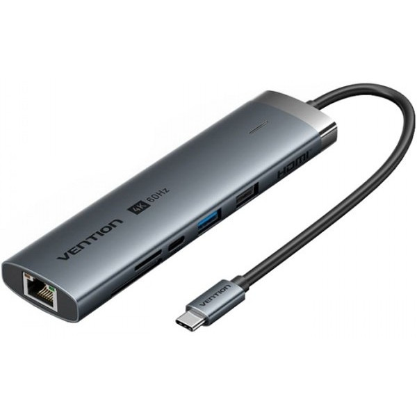 Фото - Хаб USB Vention USB3.2 Type-C HDMI/USB3.0/USB2.0/RJ45/SD/TF/PD 100W (TGUHB)