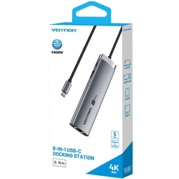 Фото - Хаб USB Vention USB3.2 Type-C HDMI/USB3.0/USB2.0/RJ45/SD/TF/PD 100W (TGUHB)
