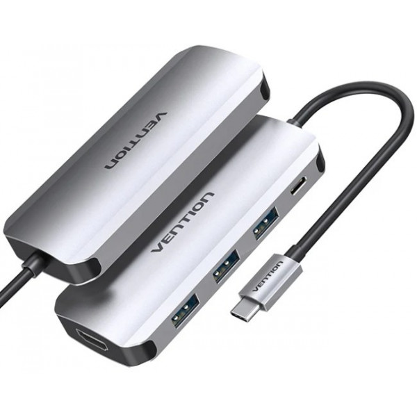 Фото - Хаб USB Vention USB 3.1 Type-С HDM/USB 3.0х3//PD 100W (THFHB)