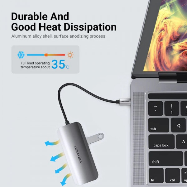 Фото - Хаб USB Vention USB 3.1 Type-С HDM/USB 3.0х3//PD 100W (THFHB)