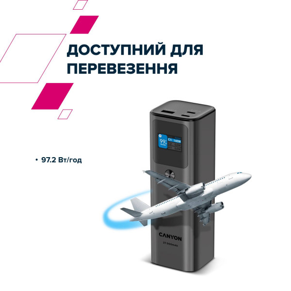 Фото - Батарея мобільна Canyon PB-2010 TFT 27000mAh PD140W Dark Grey (CNE-CPB2010DG)