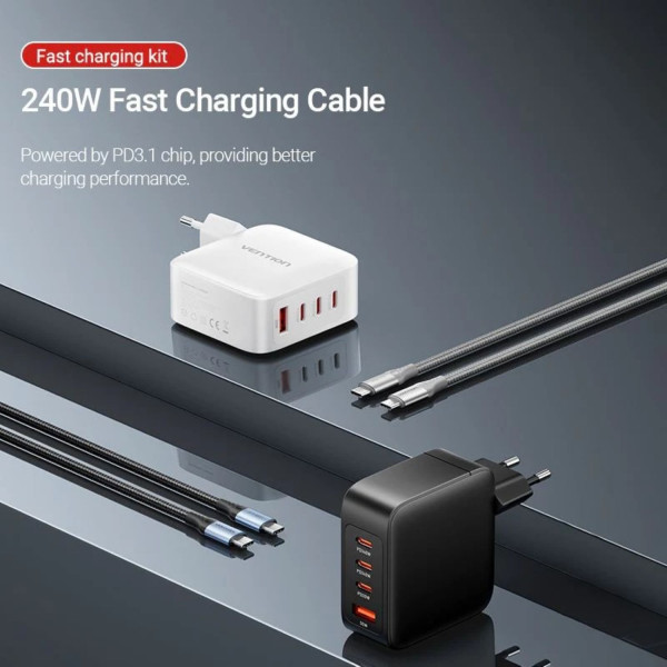 Фото - Мережевий зарядний пристрій Vention 4xUSB 140W PD3.1/QC3.0/GaN White (FEIW0-EU)