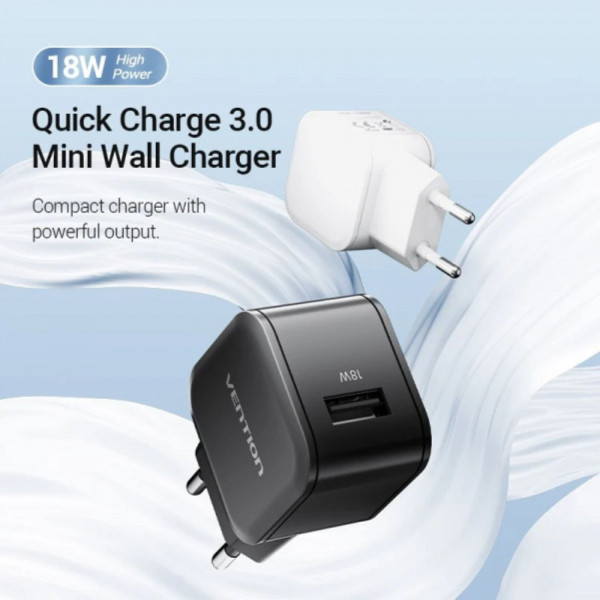 Фото - Мережевий зарядний пристрій Vention 1xUSB 18W QC3.0 White (FEKW0-EU)