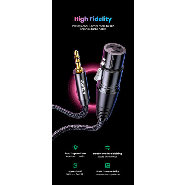 Фото - Кабель 3.5 мм -3.5 мм UGREEN AV182 3.5mm Male to XLR Female 2m Black (20244)