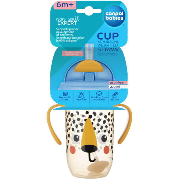Фото - Поїльник-непроливайка дитячий Canpol babies з трубочкою і обтяжувачем270 мл BabiesBoo - гепард (56/617_ora)