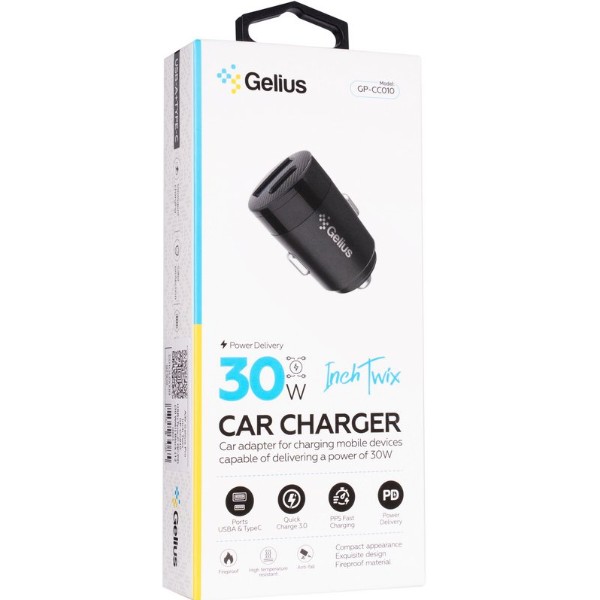 Фото - Автомобільний зарядний пристрій Gelius Pro Inch Twix GP-CC010 USB+Type-C QC/PD Black (92308)
