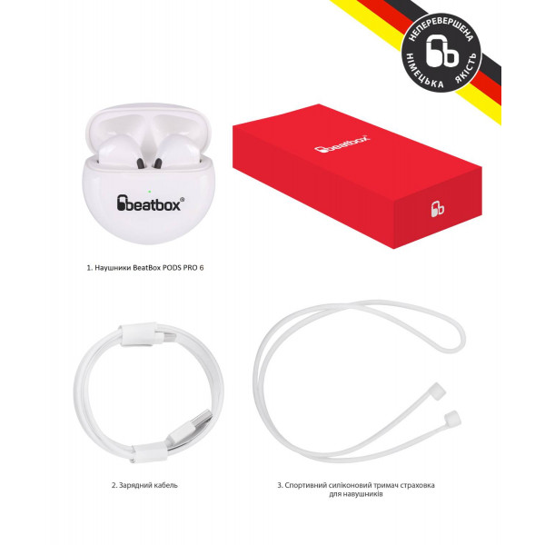 Фото - Навушники вкладиші бездротові TWS BeatBox PODS PRO 6 white (bbppro6w)