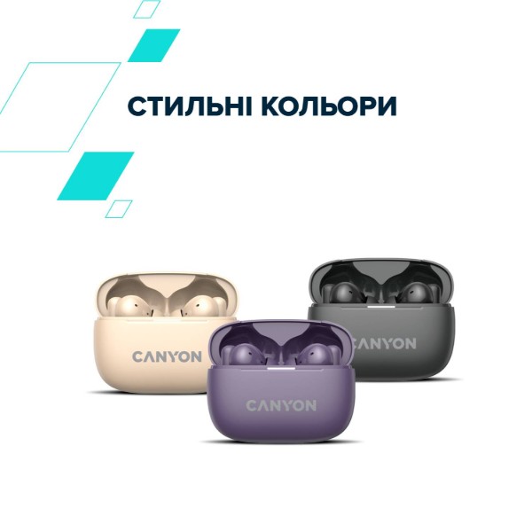 Фото - Навушники вкладиші бездротові TWS Canyon OnGo TWS-10 ANC ENC Purple (CNS-TWS10PL)