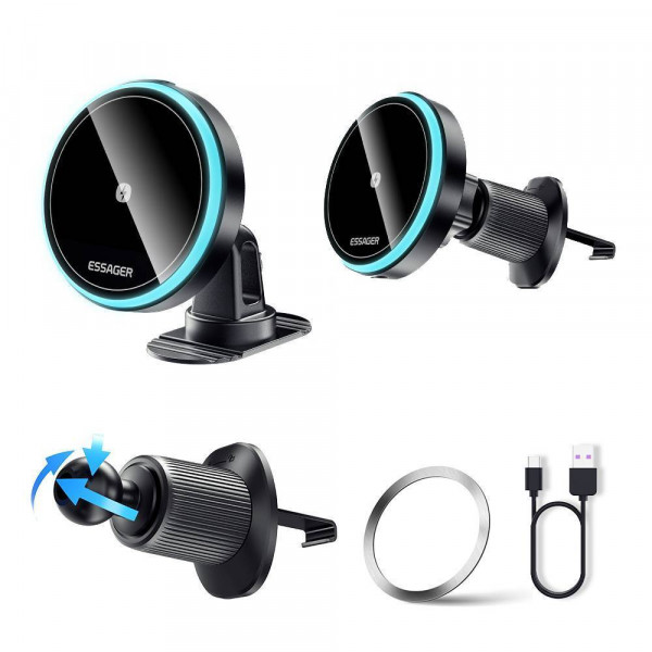 Фото - Автодержатель с беспроводной зарядкой Essager Element magnetic wireless charging car bracket outlet + paste model (EZJCX-YS01-Z)