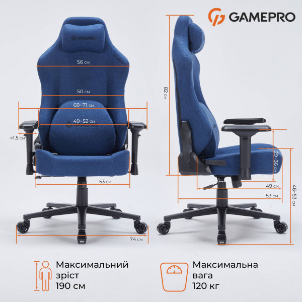 Фото - Крісло для геймерів GamePro FGC750DB Size L Fabric Dark Blue