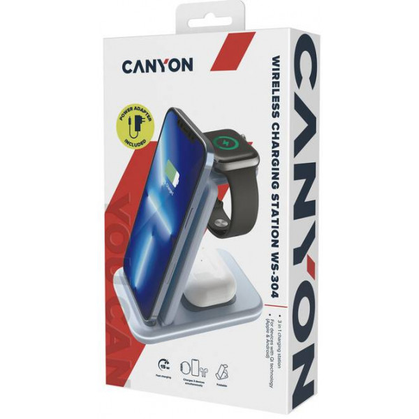 Фото - Беспроводное зарядное устройство Canyon WS-304 3 в 1 QI Blue (CNS-WCS304BL)
