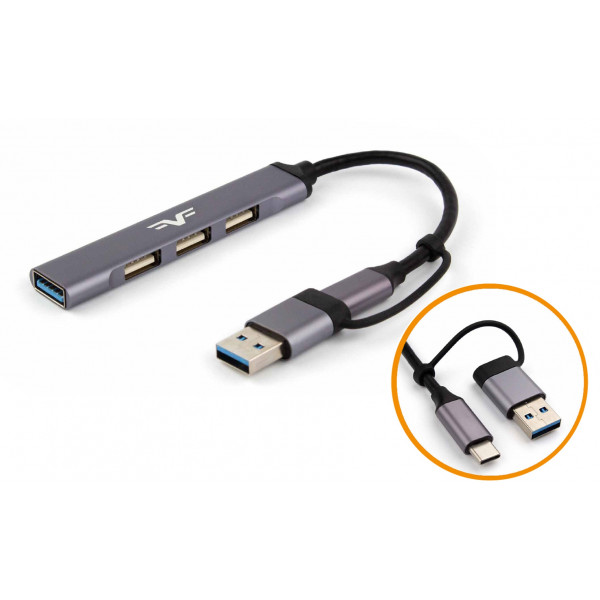 Фото - Хаб USB Frime 1xUSB3.0, 3xUSB2.0 Silver (FH-20152)
