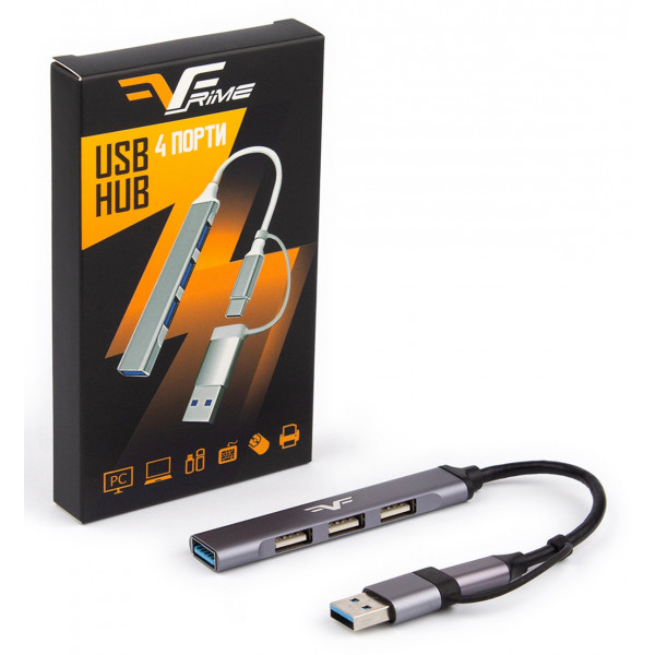 Фото - Хаб USB Frime 1xUSB3.0, 3xUSB2.0 Silver (FH-20152)