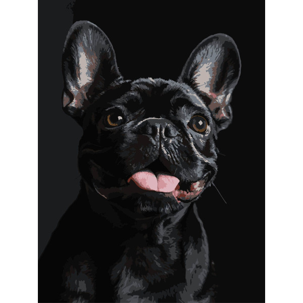 Фото - Картина за номерами Strateg Французький чорний бульдог на чорному фоні 30х40 (FH-32)