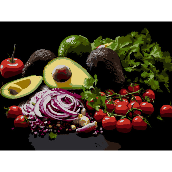 Фото - Картина за номерами Strateg Соковите авокадо на чорному фоні 30х40 (FH-42)