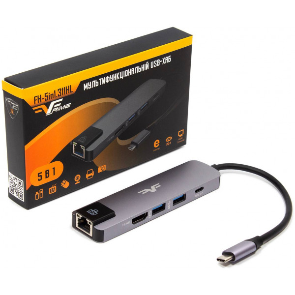 Фото - Хаб USB Frime 2*USB3.0, PD, HDMI, RJ45 Space Grey (FH-5in1.311HL)