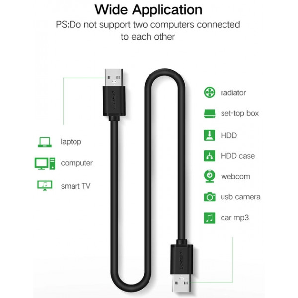 Фото - Кабель USB type A - USB type A UGREEN US102 USB 2.0 A Male to A Male 0.5m Black (10308)