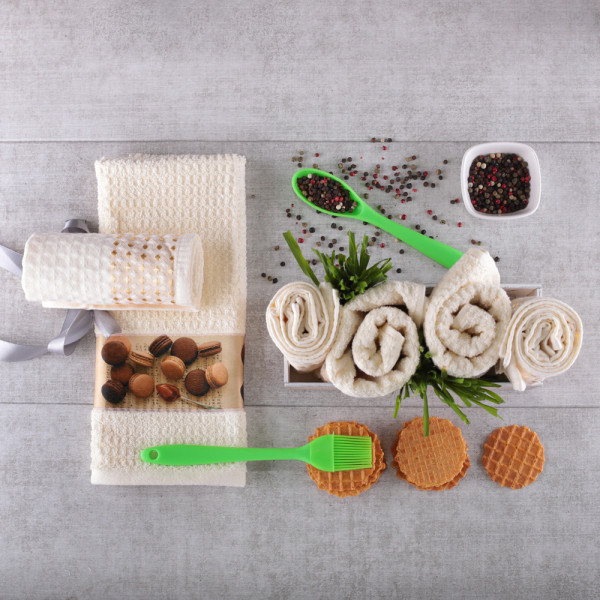 Фото - Рушник кухонний Aisha махровий молочний цифр.друк Макаронс 40х60