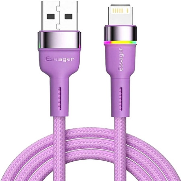 Фото - Кабель Essager Colorful LED USB Cable Fast Charging 2.4A USB-A to Lightning 2m Purple (EXCL-XCDA05)