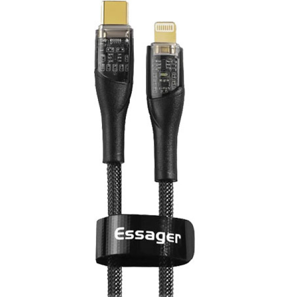 Фото - Кабель синхронізації даних Essager Interstellar Transparent Design USB Charging Cable Type C to Lightning 1m Black (EXCTL-XJ01-P)