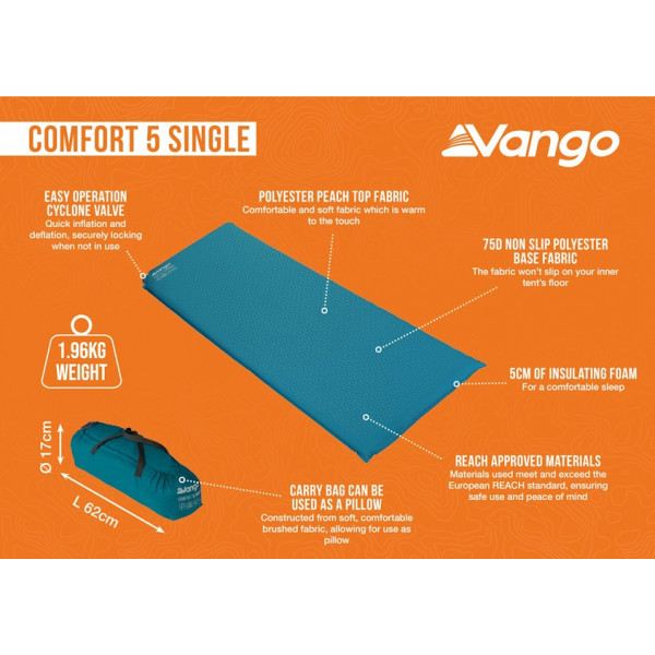 Фото - Туристичний килимок Vango Comfort 5 Single Bondi Blue (SMQCOMFORB36A11)