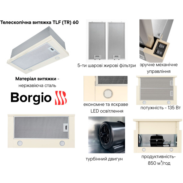 Фото - Вытяжка встраиваемая Borgio TLF (TR) 50 Ivory