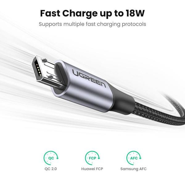 Фото - Кабель синхронізації даних UGREEN US290 USB - Micro USB Cable Aluminum Braid 1m Black (60146)