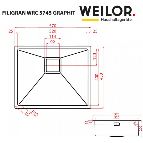 Фото - Мойка кухонная Weilor Filigran WRC 5745 Graphit