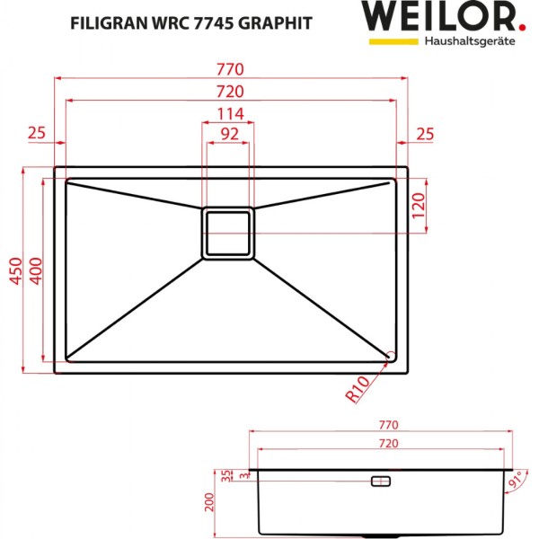 Фото - Мийка кухонна Weilor Filigran WRC 7745 Graphit