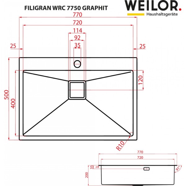 Фото - Мийка кухонна Weilor Filigran WRC 7750 Graphit