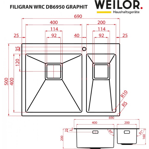 Фото - Мийка кухонна Weilor Filigran WRC DB6950 Graphit