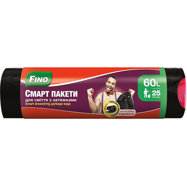 Фото - Пакет мусорный FINO с затяжками, Прочные 60 л, 25 шт