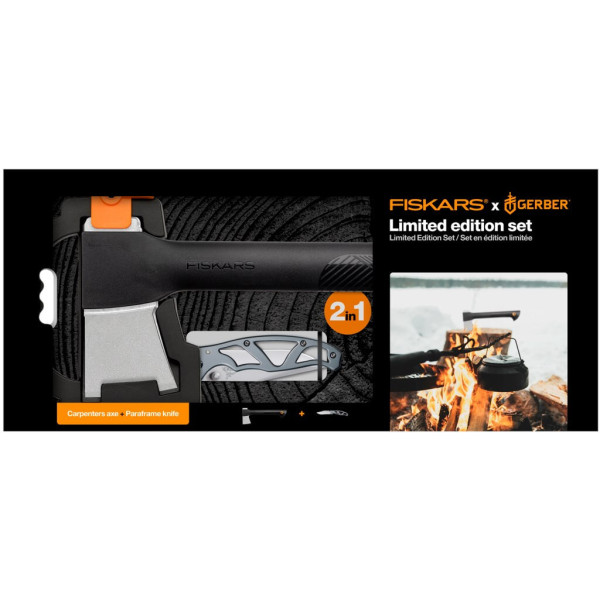 Фото - Набор садовых инструментов Fiskars топор Solid A6 +нож Gerber Paraframe (1057911)