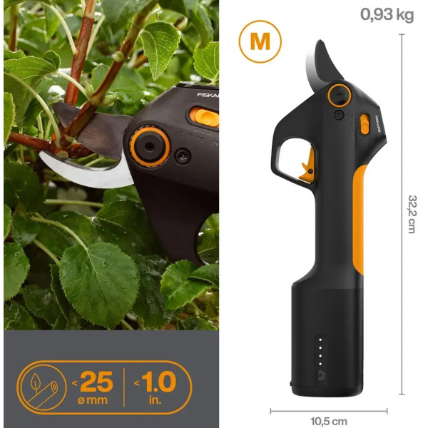 Фото - Секатор акумуляторний Fiskars ePruner M Bypassі з вбудованим акумулятором 8В 4 4Ah (1082297)