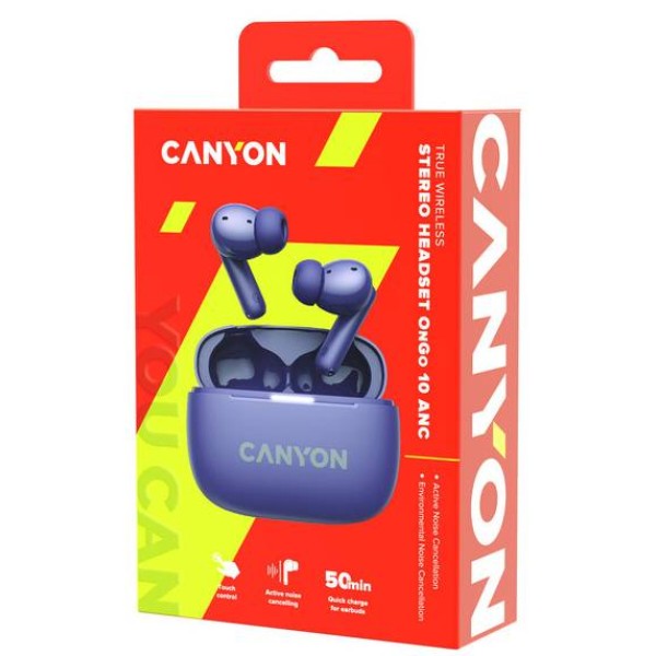 Фото - Навушники вкладиші бездротові TWS Canyon OnGo TWS-10 ANC ENC Purple (CNS-TWS10PL)