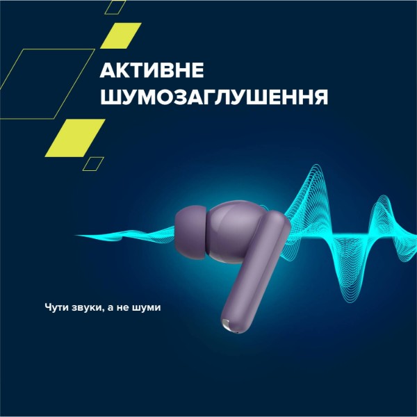 Фото - Навушники вкладиші бездротові TWS Canyon OnGo TWS-10 ANC ENC Purple (CNS-TWS10PL)