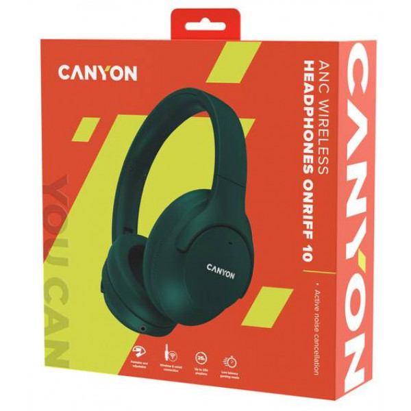 Фото - Наушники полноразмерные беспроводные Canyon OnRiff 10 ANC Green (CNS-CBTHS10GN)