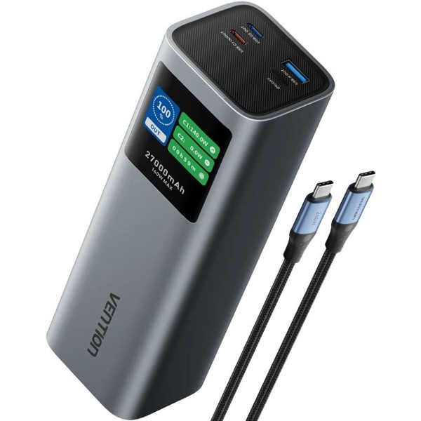 Фото - Батарея мобильная Vention 27000mAh 140W PD3.1 USB-A 2xUSB-C Gray (FKEH0)