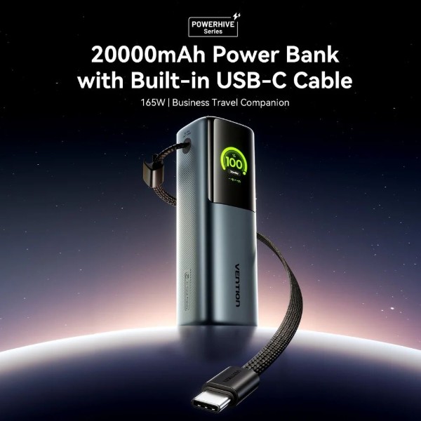 Фото - Батарея мобільна Vention 20000mAh 165W Built-in USB-C Gray (FKFH0)