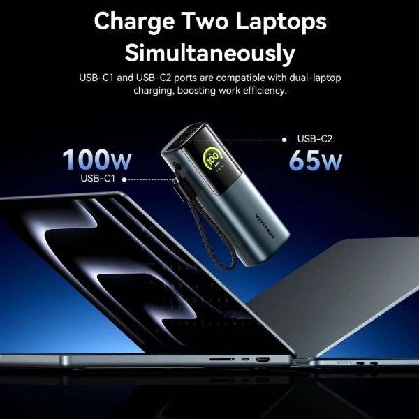 Фото - Батарея мобільна Vention 20000mAh 165W Built-in USB-C Gray (FKFH0)
